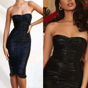 House of CB Midnight Black Ruched Midi Dress